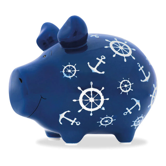 Krājkase – Nautical / jūras stila sivēns, zila/balta, keramika