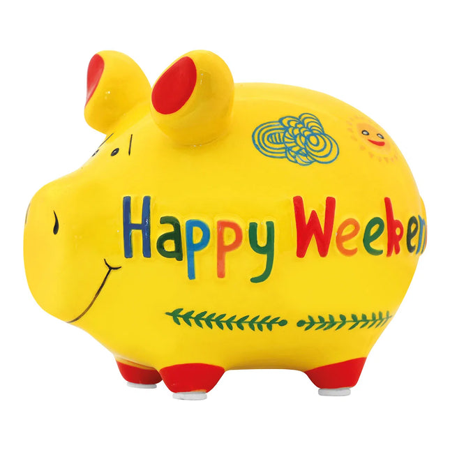 Keramikas krājkase – cūciņa “Happy Weekend” Krāsaina