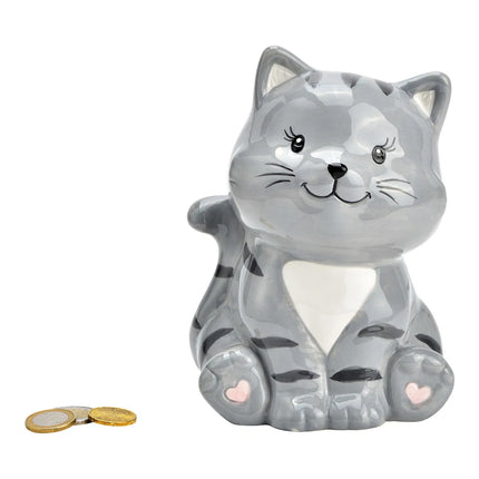 Krājkasīte “Kaķis” – pelēka keramikas krājkasīte