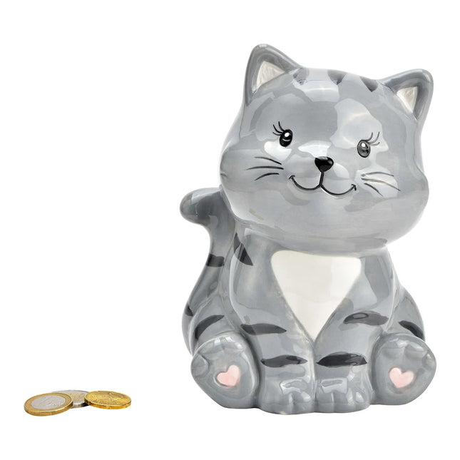 Krājkasīte “Kaķis” – pelēka keramikas krājkasīte