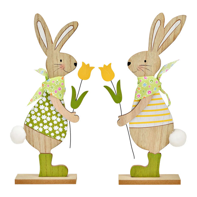 Koka Lieldienu zaķis ar tulpīti – 30 cm (2 veidi)