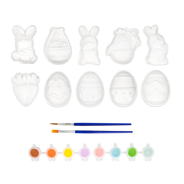 Lieldienu ģipša krāsošanas komplekts bērniem – 10 figūriņas ar krāsām