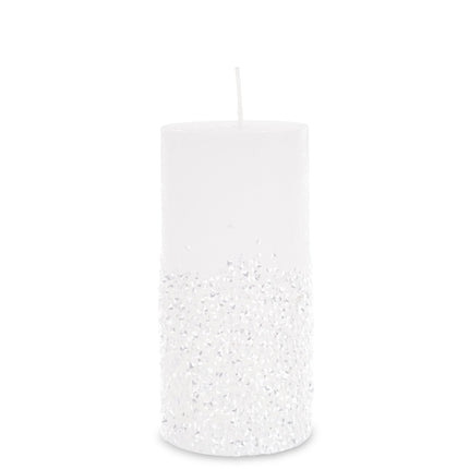 Cilindra svece ar dekoratīviem akmentiņiem Balta, rozā vai melna