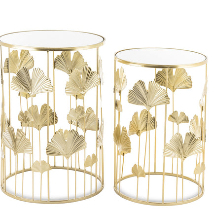 Dekoratīvi metāla galdiņi  ar spoguli un zelta lapu motīvu - Pieejami divi izmēri