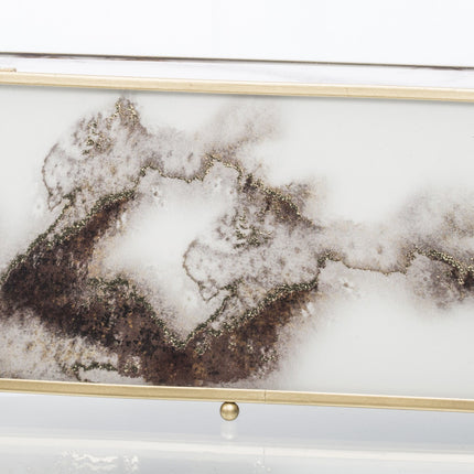 Stikla rotu kastīšu komplekts ar zelta metāla rāmi un samta iekšpusi (2 izmēri)