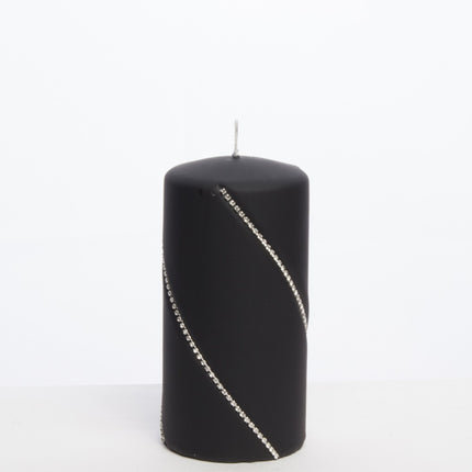 Cilindra svece– melna ar kristāliņiem, Pieejams divos izmēros