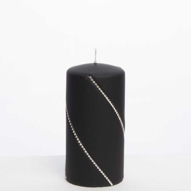 Cilindra svece– melna ar kristāliņiem, Pieejams divos izmēros