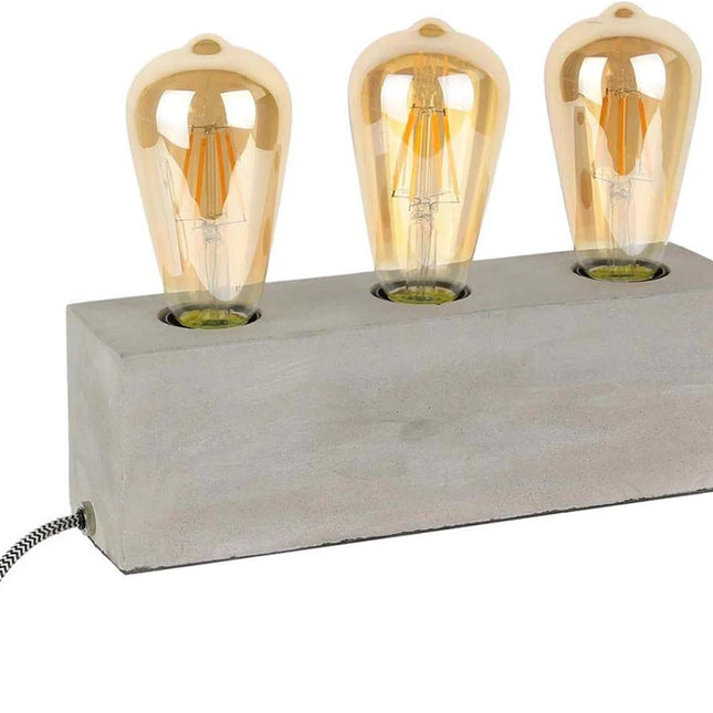 Galda lampa ar trim spuldzēm industriālā stilā (betona dizains)