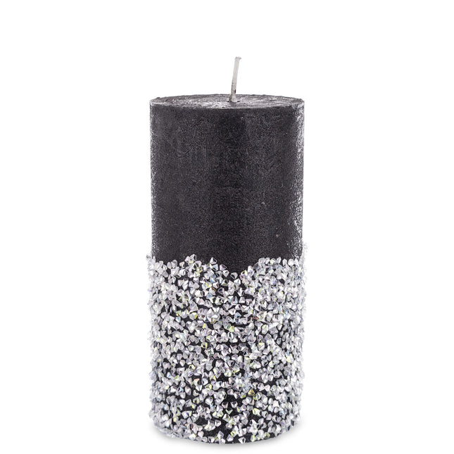 Cilindra svece ar dekoratīviem akmentiņiem Balta, rozā vai melna