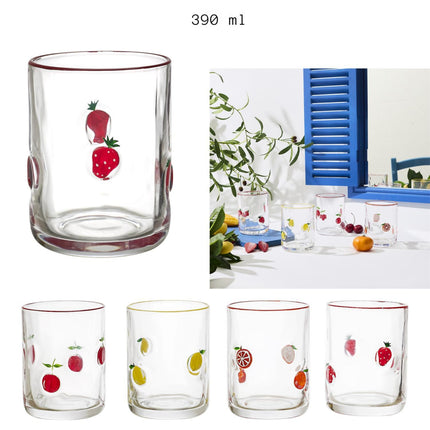 stikla glāze ar reljefa augļu motīviem 390ml