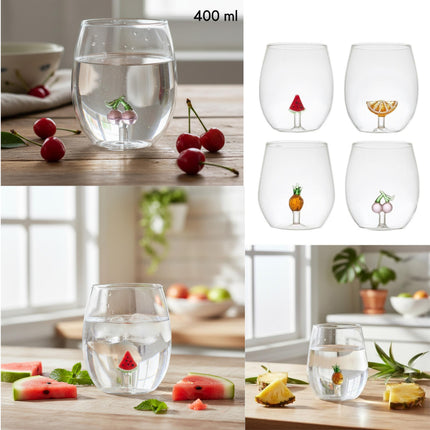 Stikla glāze ar 3D augļa figūriņu 400 ml