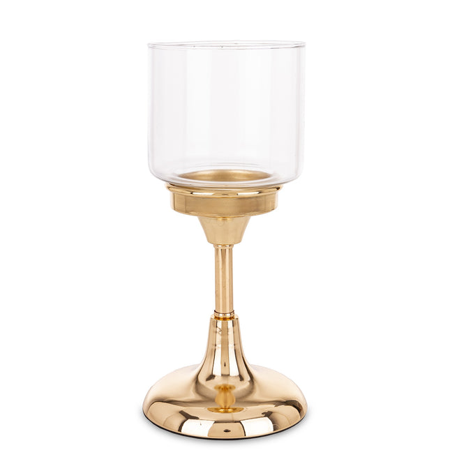 Stikla svečturis ar zelta pamatni – 24 cm