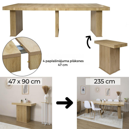 Izvelkamais konsoles galds “Klaus” 90–235 cm – koka dizains (MDF)