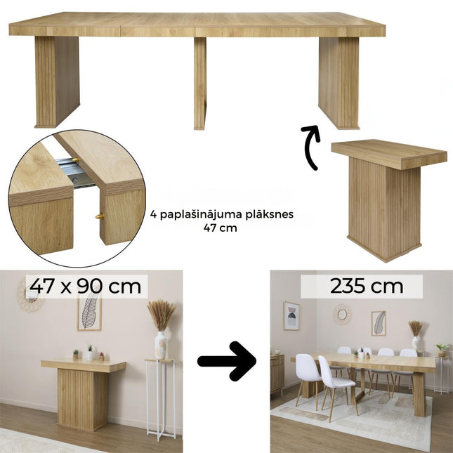 Izvelkamais konsoles galds “Klaus” 90–235 cm – koka dizains (MDF)