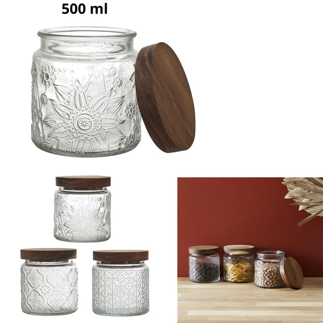 Stikla burciņa ar koka vāku 500 ml