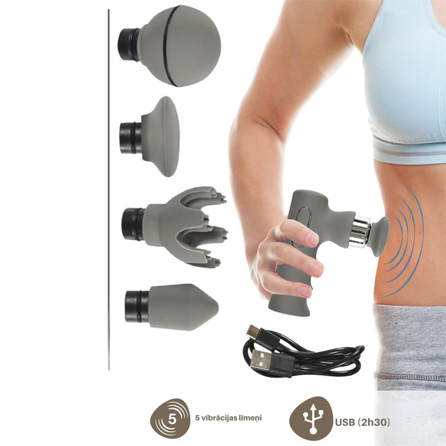 Mini masāžas pistole – muskuļu relaksācijai (12,8 × 3,8 × 3,8 cm)