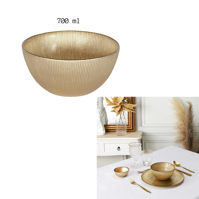 Zelta stikla bļoda 700 ml – elegants galda dekors un servēšanai