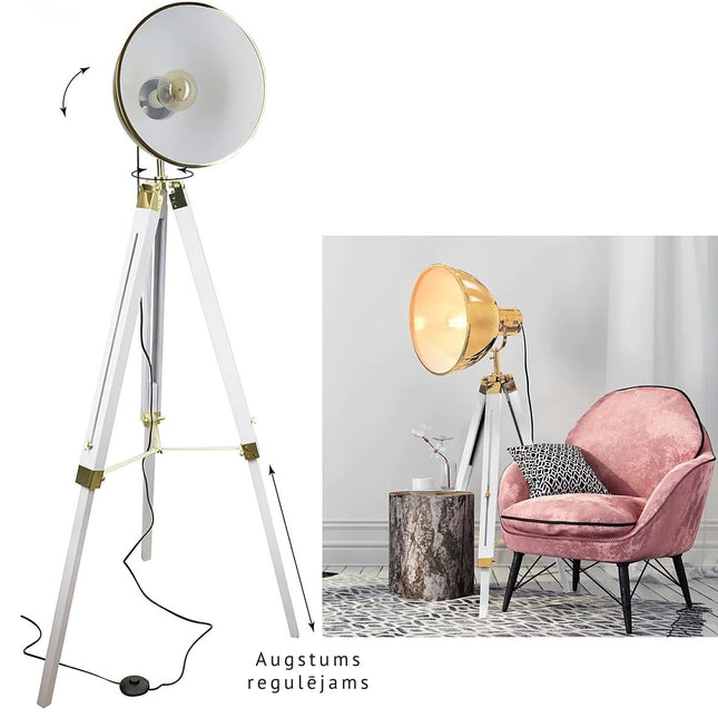 Industriālā grīdas lampa ar trijkāju – regulējams augstums