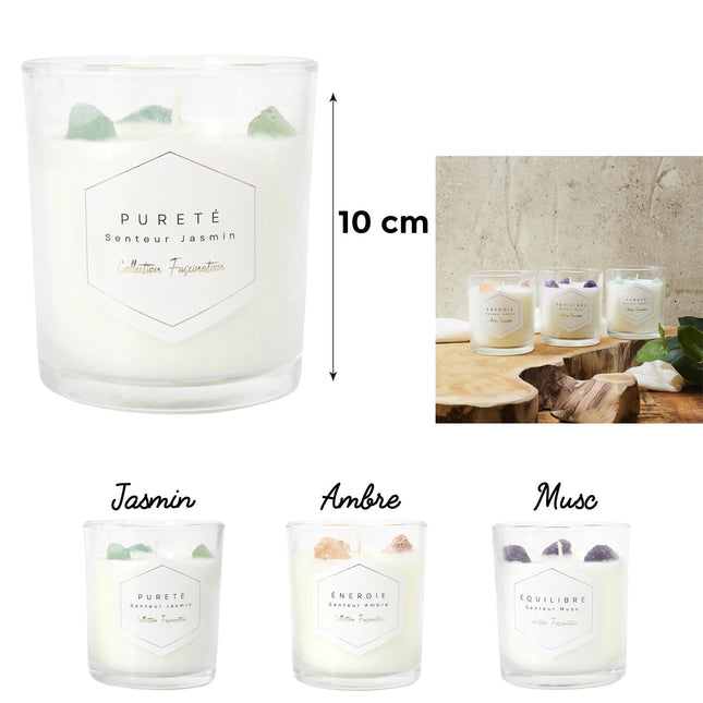 Aromātiska svece ar dekoratīviem akmeņiem