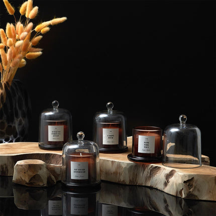 Aromātiskā svece stikla traukā ar stikla kupolu