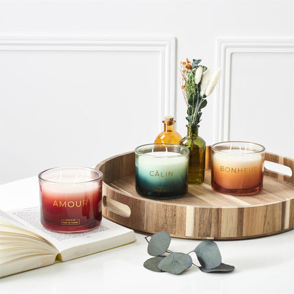Aromātiskā svece stikla traukā – AMOUR / CÂLIN / BONHEUR