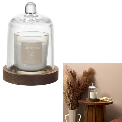 Aromātiskā svece ar koka pamatni un stikla kupolu