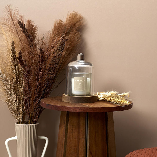 Aromātiskā svece ar koka pamatni un stikla kupolu