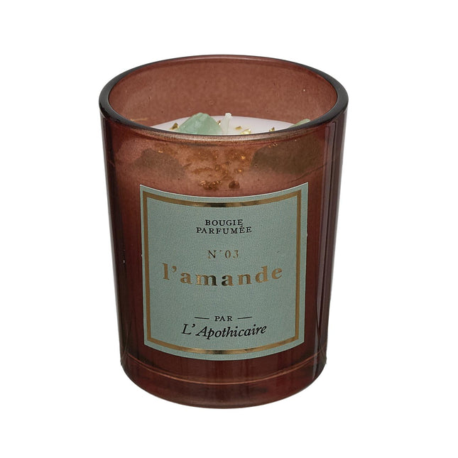 Mini aromātiskā svece ar dekoratīviem akmentiņiem “L’Apothicaire” – 6.5 cm (vairāki aromāti)