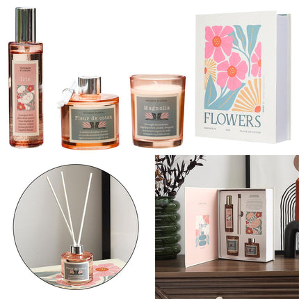 Dāvanu komplekts “Voyage Floral – FLOWERS”  Aromātiskais sprejs + difuzors + svece