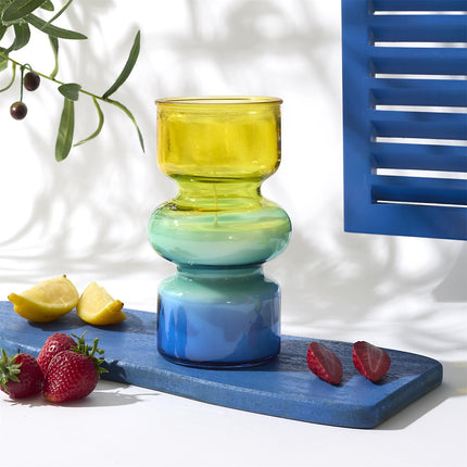 Aromātiskā svece krāsainā stikla burbuļvāzē – 53 h degšanas laiks | Passion Fruit & Matcha
