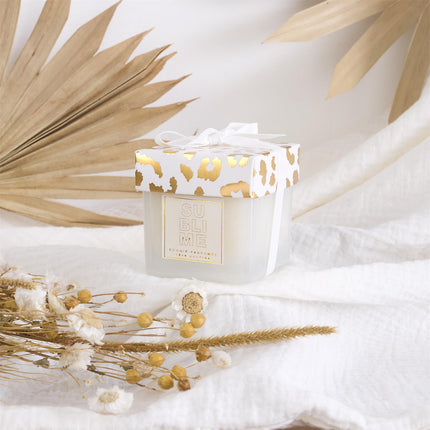 Aromātiskā svece “Leopard” kvadrātveida 5 cm – Sandalkoks, Pūderīgs aromāts & Dzintars