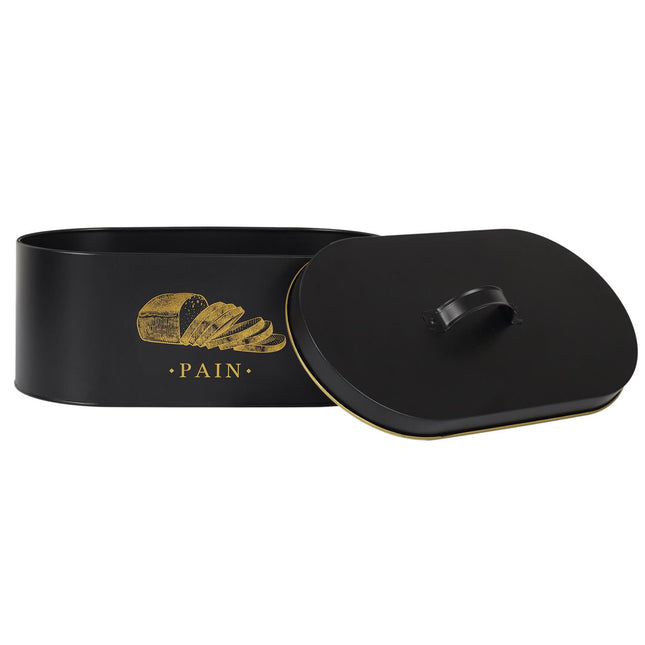 Metāla maizes trauks– melns ar zelta detaļām |