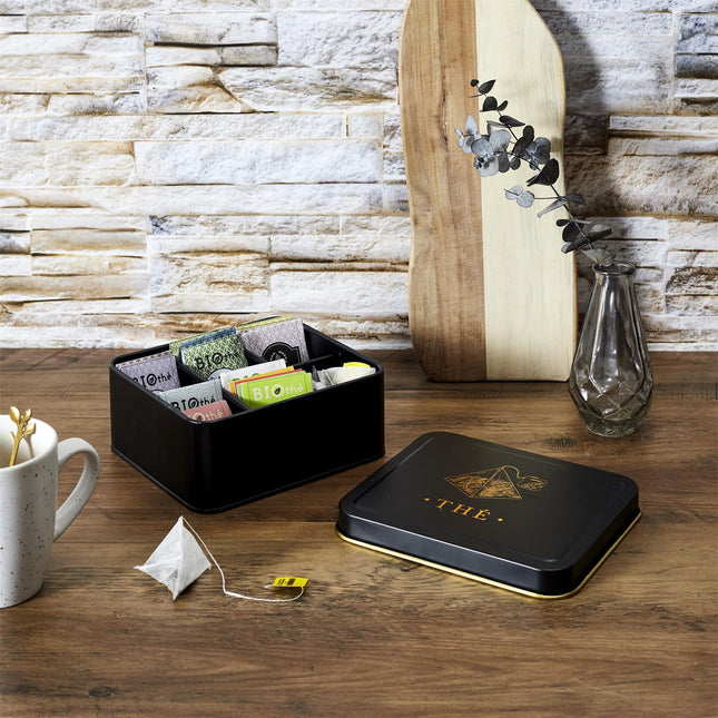 Melns, zelts metāla virtuves organizātors