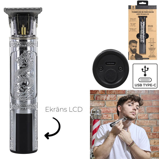 Precīzs trimmeris ar LCD ekrānu bārdai un matiem