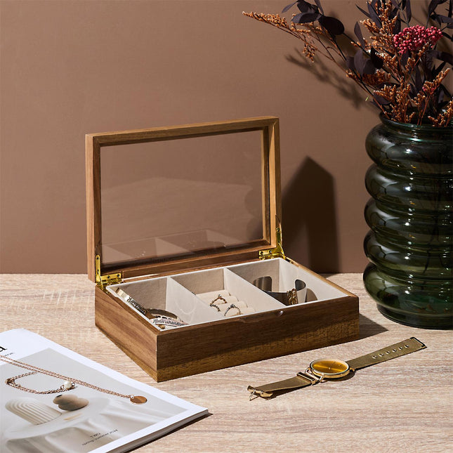 Koka rotu lādīte ar stikla vāku