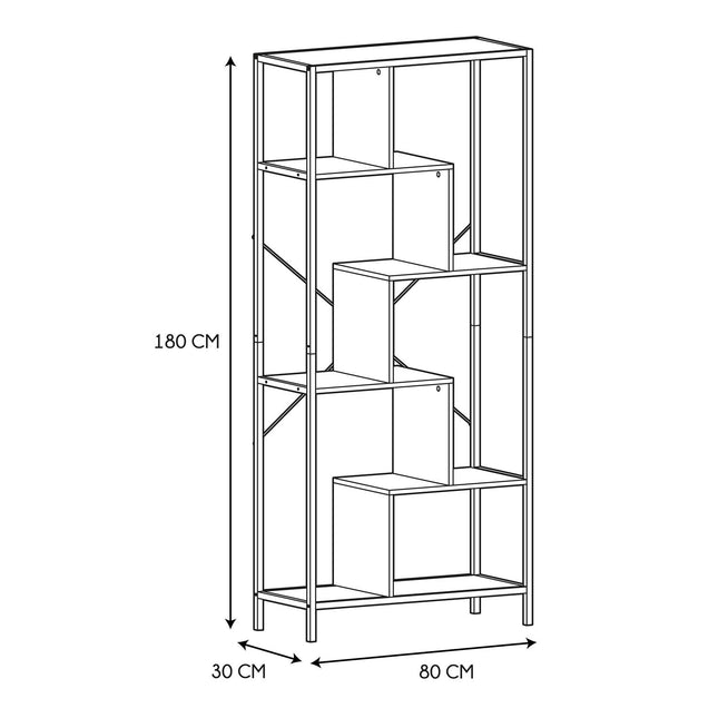 Metāla un koka plaukts ar asimetriskiem nodalījumiem