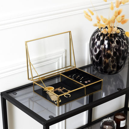 Rotaslietu lādīte stikla ar zelta metāla rāmi