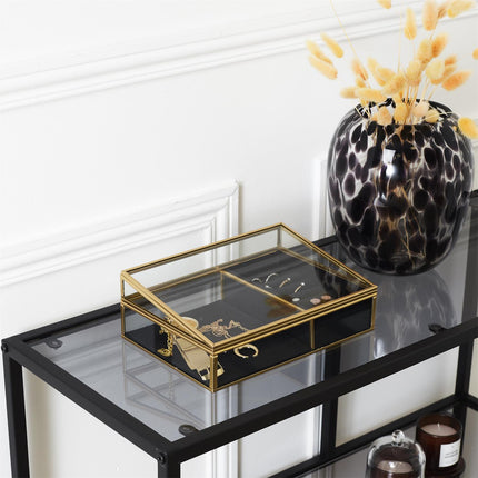 Rotaslietu lādīte stikla ar zelta metāla rāmi