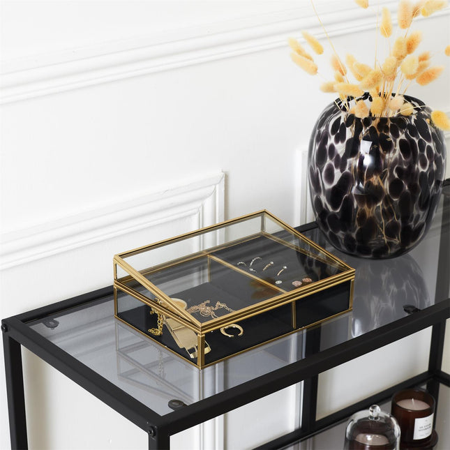 Rotaslietu lādīte stikla ar zelta metāla rāmi