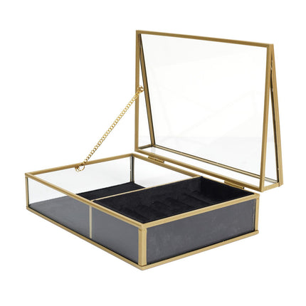 Rotaslietu lādīte stikla ar zelta metāla rāmi