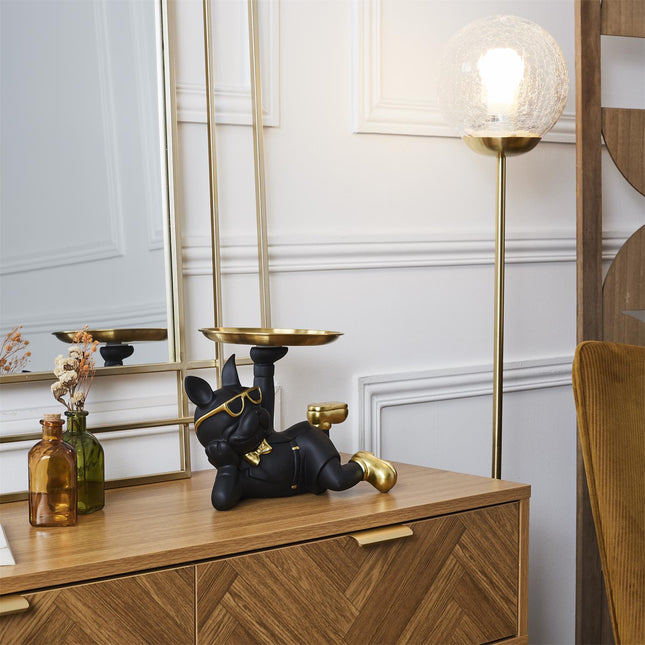 Dekoratīva buldoga figūra ar paplāti