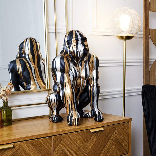 Dekoratīva gorillas skulptūra melnā, zelta un sudraba tonī 45cm