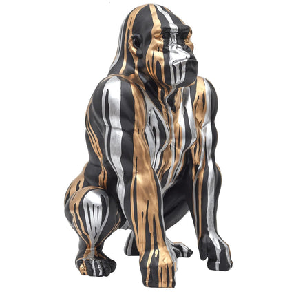 Dekoratīva gorillas skulptūra melnā, zelta un sudraba tonī 45cm