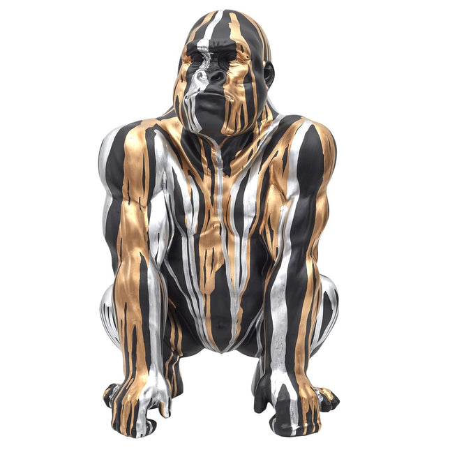 Dekoratīva gorillas skulptūra melnā, zelta un sudraba tonī 45cm