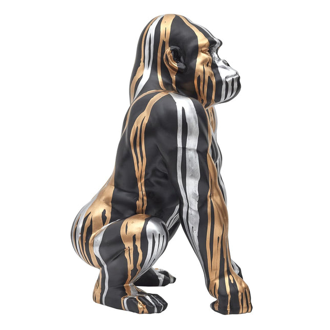 Dekoratīva gorillas skulptūra melnā, zelta un sudraba tonī 45cm