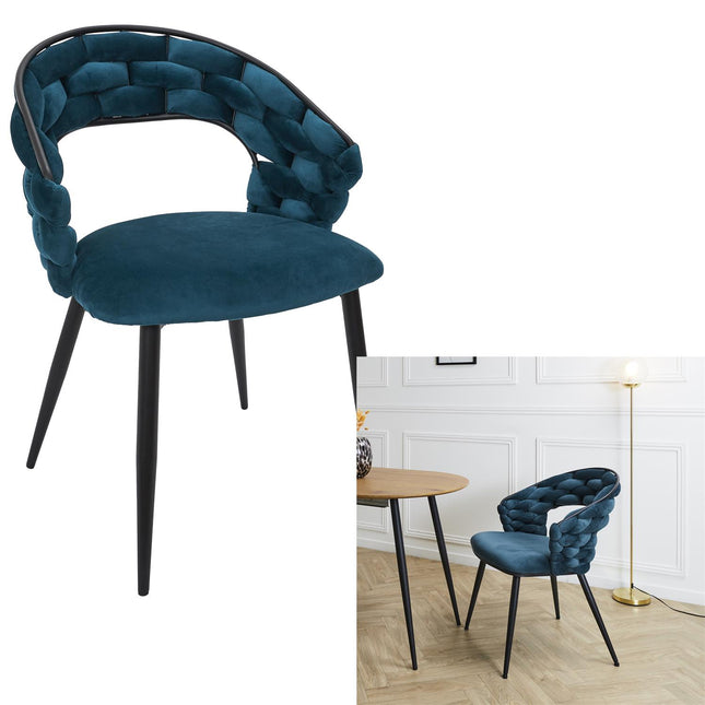 Samta krēsls ar pītu atzveltni – tumši zilā tonī