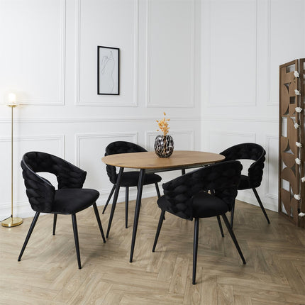 Samta krēsls ar pītu atzveltni – melns