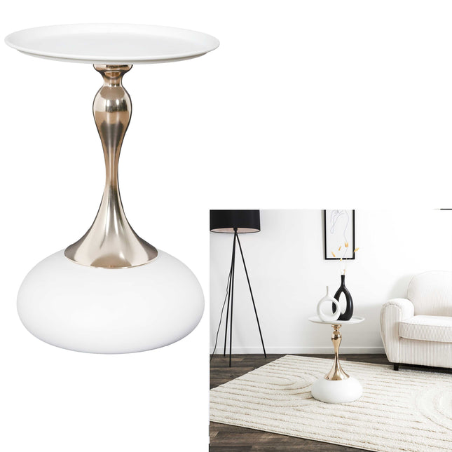 Dizaina sāna galdiņš Portobello – balts ar zelta akcentu (54 cm)