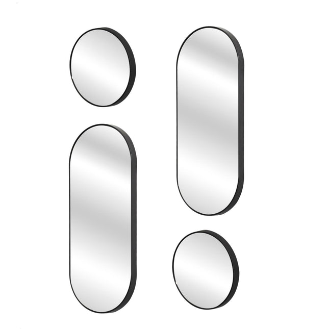 Dekoratīvo sienas spoguļu komplekts ar melnu rāmi (4 gab.)