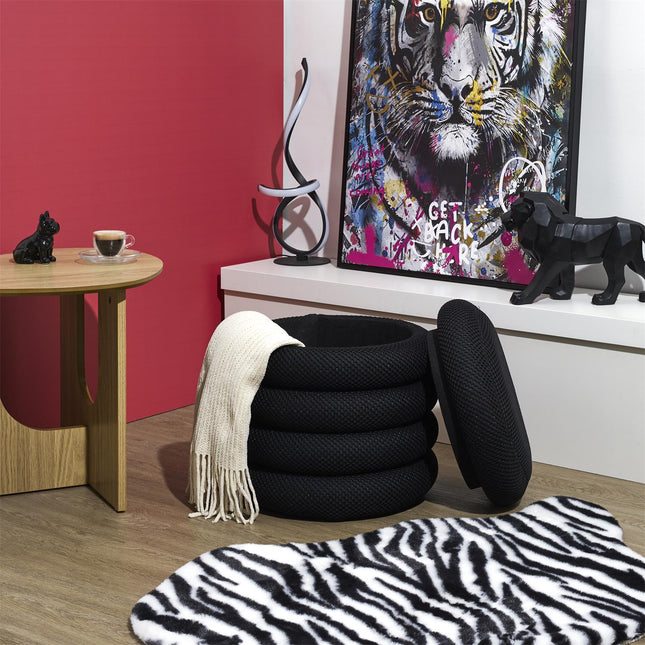 Melns dizaina pufs ar uzglabāšanas funkciju